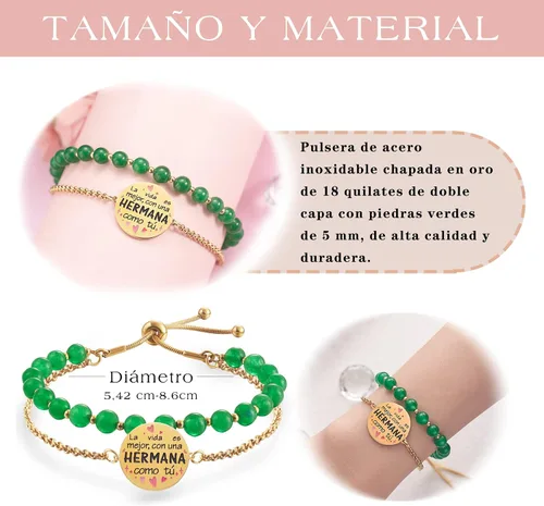 Vista 2 de LParkin Pulsera Mujer Hermana Acero Inoxidable Regalo Cumpleaños Hermana Pulsera a la Mejor Hermana Ajustable