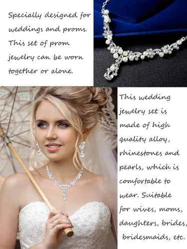 Vista 5 de Long tiantian Juego de joyas nupciales para boda, baile de graduación, collar de estrangulador de cristal brillante para novia, dama de honor, juego