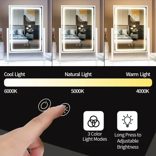 Vista 2 de Espejo de tocador con luces – 13.78 x 10.23 pulgadas, espejo de maquillaje iluminado ajustable para escritorio, espejo de aumento desmontable 10X