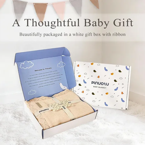 Vista 5 de Manta de punto para bebés para niños y niñas, 100% algodón, manta para cuna y cochecito para recién nacidos, bebés, niños pequeños, crema, 40 x 31