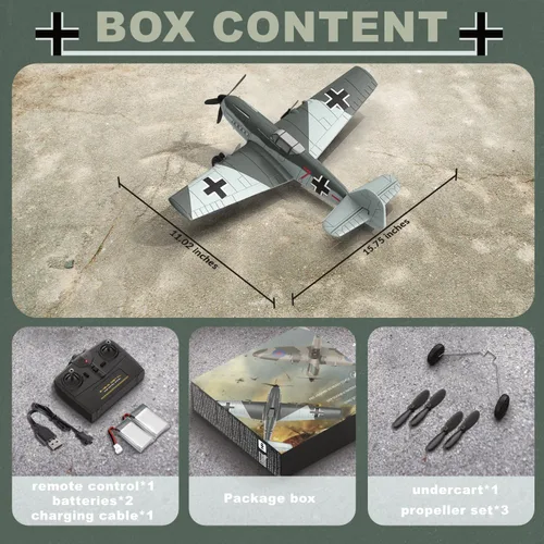 Vista 7 de Avión RC ANBURI, Avión de control remoto BF - 109 de 3 canales, 2.4GHz y estabilizador de giro de 6 ejes, 2 baterías incluidas, ideal para adultos