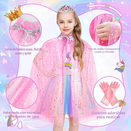 Vista 6 de Tlooe - Vestido de princesa para niñas - Ropa de disfraz para niña pequeña, disfraz de juego de princesa, juguetes de disfraz de princesa, conjunto