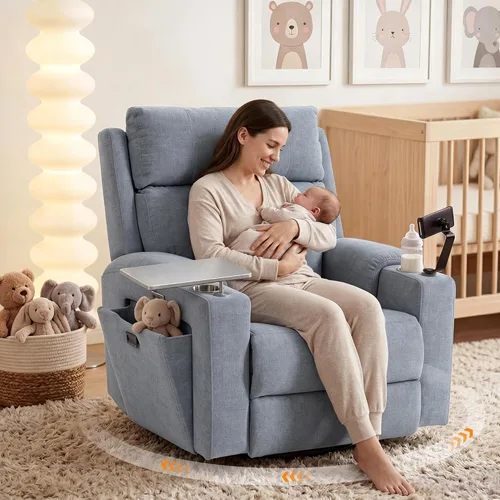Vista 11 de Sillón reclinable giratorio eléctrico con reposacabezas y lumbar ajustables Marrón