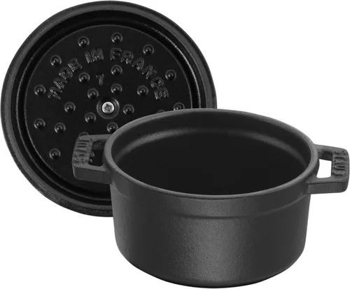Vista 7 de STAUB - Olla de hierro fundido para horno holandés de 0.5 cuartos, redonda, hecha en Francia, para 1 persona, color negro mate