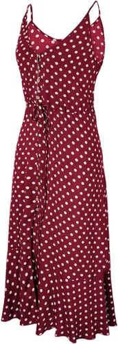 Vista 4 de BROVAVE - Vestido de verano 2023 para mujer, diseño informal, bohemio, con lunares, tirantes delgados, cuello en V, holgado y de largo por debajo
