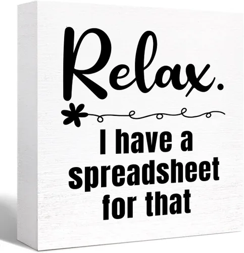 Vista 16 de Divertido letrero de madera de oficina con texto en inglés "A Day Without Spreadsheets Is Like Wooden Block", decoración de escritorio humorística