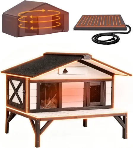 Vista 9 de GUTINNEEN Casa grande climatizada para gatos al aire libre con forro