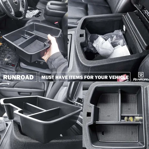 Vista 5 de RUNROAD Organizador de consola compatible con 2007-2014 GMC Sierra 2500 3500/Chevy Silverado 2500 3500/Tahoe/Yukon XL/Suburban 1500 y 07-13 Sierra