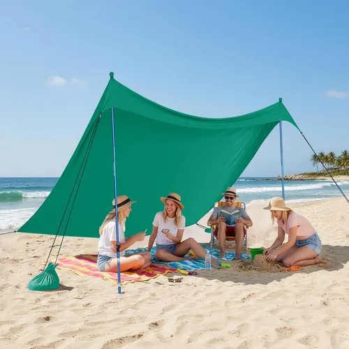 Vista 26 de CROWN SHADES Tienda de campaña de playa de 7 x 7, toldo de playa fácil de desplegar, UPF50+, 2 postes ajustables, turquesa