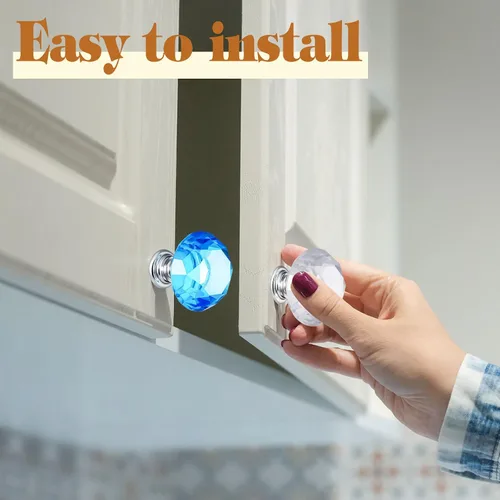Vista 5 de Qunclay 20 pomos de cristal para gabinetes de 1.181 in, tiradores de cajones coloridos en forma de diamante, manijas de tocador para muebles