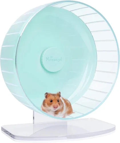 Vista 11 de Niteangel Ruedas de ejercicio súper silenciosas para hámster: ruedas giratorias silenciosas para hámster con soporte ajustable para hámsters, Verde