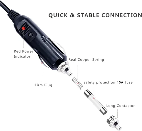 Vista 3 de Cable de extensión para encendedor de cigarrillos de 12 V, 12 pies, cargador de automóvil, enchufe macho a enchufe hembra, cable de extensión
