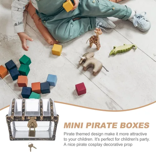 Vista 8 de Angoily Caja del tesoro pirata con candado, caja de joyería pirata retro, caja de almacenamiento de piedras preciosas transparentes, organizador