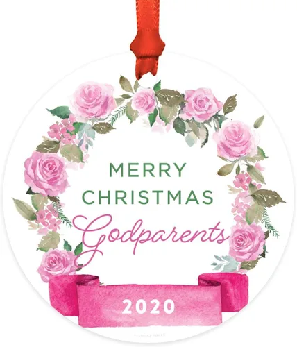 Vista 17 de Andaz Press Adorno de Navidad de madera grabado con láser para aniversario de boda, 1 año juntos, Navidad 2025, pancarta de flores rosas, 1 paquete