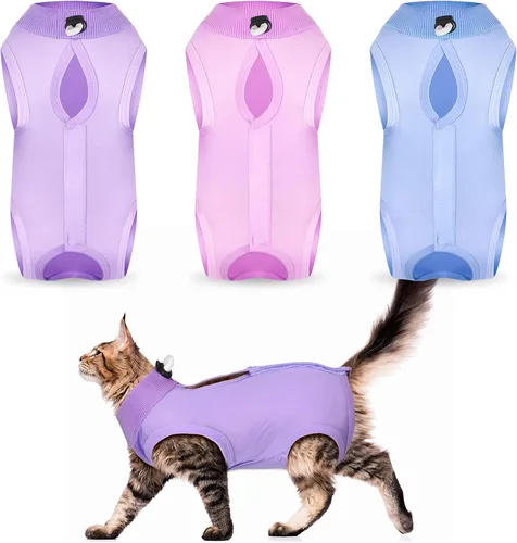 Vista 10 de Nuanchu 3 piezas de traje de recuperación para gatos y gatitos, traje de recuperación para gatos y perros, alternativa al collar electrónico