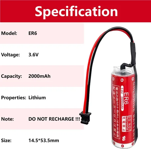 Vista 2 de (10 piezas) 3.6V ER6 2000mAh PLC Batería de litio para ER6 OTC Robot Batería con DF13-2P Enchufe para M70 Sistema CNC