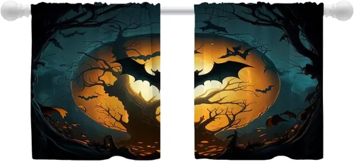 Vista 193 de Shrahala Beige and Orange Abstract Art Brushstrokes Blackout Curtain Tiers, Abstract Oil Paint Kitchen Valance Light Blocking Tier Drapes with Rod