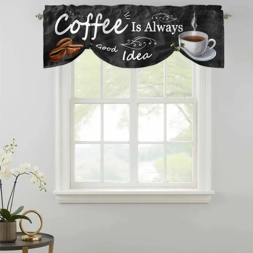 Vista 2 de Cenefas de amarre con temática de café para ventanas, cenefas de cenefa para sala de estar, dormitorio, bolsillo para barra, cenefas estilo granja