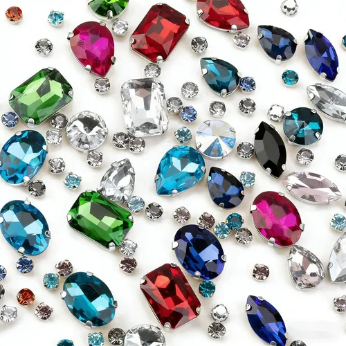 Vista 21 de Diamantes de imitación AB para coser, Choupee 130 piezas de diamantes de imitación para coser con respaldo de metal, engaste de dientes, garra