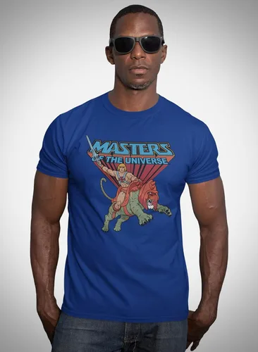 Vista 3 de Masters of The Universe TV Series He-Man Rides Into Battle - Camiseta para adultos, Azul