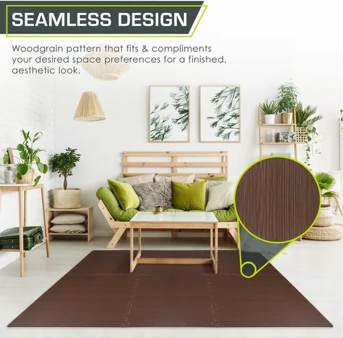 Vista 4 de ProsourceFit Tapete de rompecabezas de grano de madera de ½ pulgada, 6 baldosas de espuma EVA entrelazadas (24 pies cuadrados) para suelos seguros
