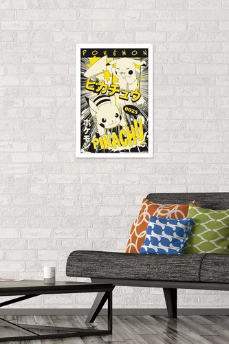 Vista 2 de Trends International Pokémon - Póster de pared de anime Pikachu, 14.72 x 22.37 pulgadas, versión enmarcada en blanco