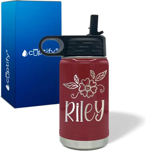 Vista 6 de Cuptify Botella de agua para niños personalizada con nombre en botella de agua aislada con anillo brillante verde de 12 onzas Verde brillante