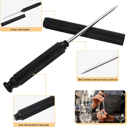 Vista 3 de Palillo de hielo con cubierta de seguridad, mango de aleación de aluminio, cuchillo de acero inoxidable con herramienta de púa para romper hielo