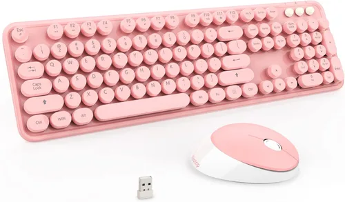 Vista 10 de Combo de teclado y mouse inalámbricos, teclado blanco lindo de 104 teclas con pad numérico y mouse para Windows, computadora, PC, portátil (blanco)