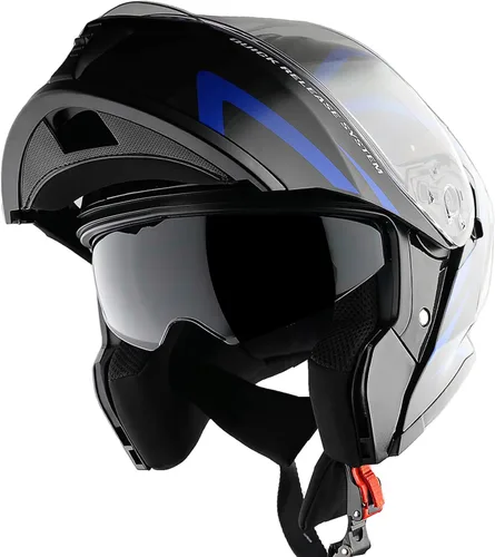 Vista 2 de 1Storm Nuevo Casco Modular de Motocicleta con Visera Dual, Protección Solar Completa y Luz Trasera LED Recargable: LED-X90 Flecha Azul