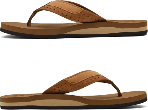 Vista 4 de KuaiLu - Sandalias de pata de gallo para hombre con soporte para el arco y plantilla de piel usada para tapetes de yoga