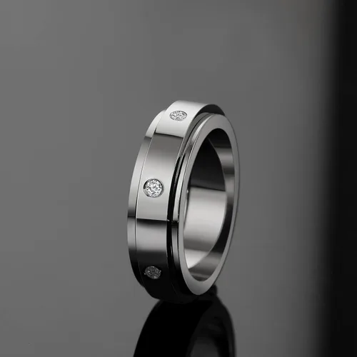 Vista 6 de Titanium Stainless Steel Spinner Rings Cubic Zirconia Stones Anxiety Rings Fidget Band Rings for Women Men Relieving Anxiety Wedding Promise Comfort