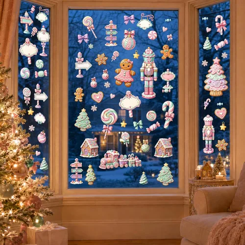 Vista 5 de BORAMDO 9 hojas de calcomanías navideñas de jengibre para ventana