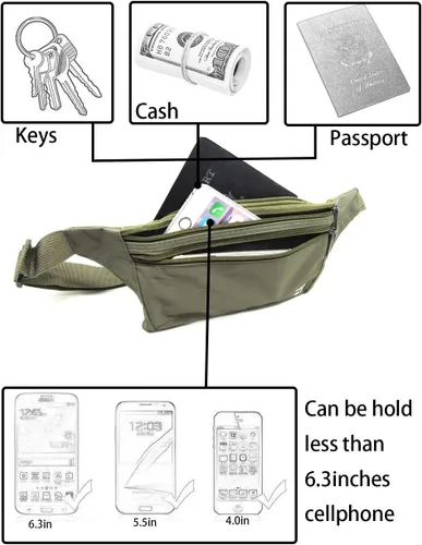 Vista 52 de Bolsa de cintura ultrafino con ranuras c/visualización para tarjeta de crédito, para deportes, aire libre, correr, caminar, viajes.