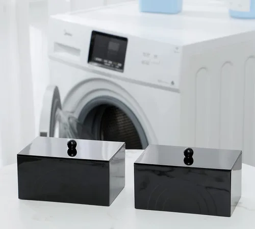 Vista 6 de zoocatia Porta hojas para secadora de lavandería, contenedor de cápsulas de detergente transparente, dispensador de bolas de secadora con tapa, caja