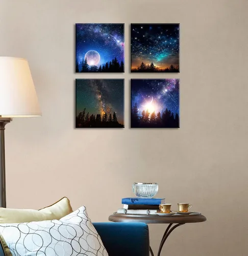 Vista 3 de DJSYLIFE Decoración de pared de galaxia para habitación de niños, lienzo de arte de pared, nebulosa colorida, pintura cósmica estrellada, póster