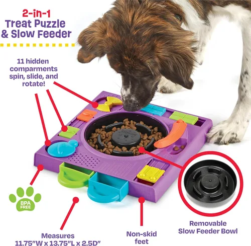 Vista 2 de Learning Resources Brightkins DJ Doggo - Comedero de rompecabezas para perros de alimentación lenta, juguetes de rompecabezas para perros, cuenco