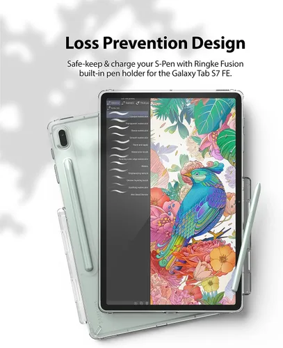 Vista 5 de Ringke Fusion - Funda diseñada para Galaxy Tab S7 FE de 12.4 pulgadas (2021), parte trasera dura transparente a prueba de golpes, con soporte
