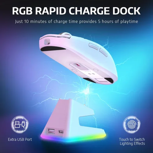 Vista 3 de ATTACK SHARK X6 1.73 oz Superlight - Mouse inalámbrico para juegos con base de carga RGB magnética, BT/2.4GHz inalámbrico/con cable, ratón