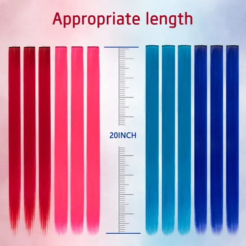 Vista 2 de 20 extensiones de cabello con clip de colores para niñas, extensiones de cabello arcoíris multicolor de 20 pulgadas, reflejos instantáneos, piezas