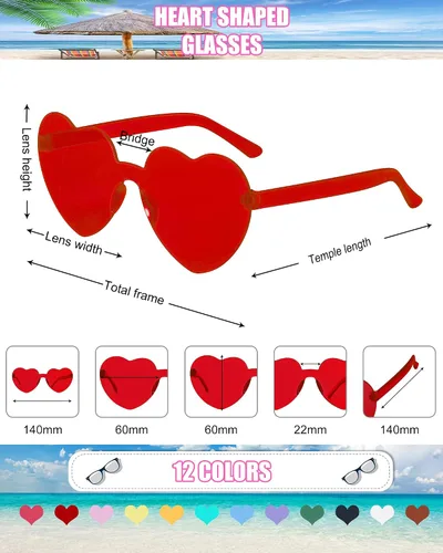 Vista 5 de Dllween 812 pares de lentes de sol de corazón para mujer, lentes de corazón transparentes sin montura de moda para recuerdos de fiesta