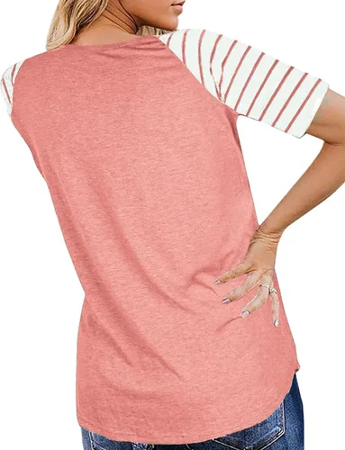 Vista 2 de Camisetas de verano de manga corta raglán a rayas para mujer