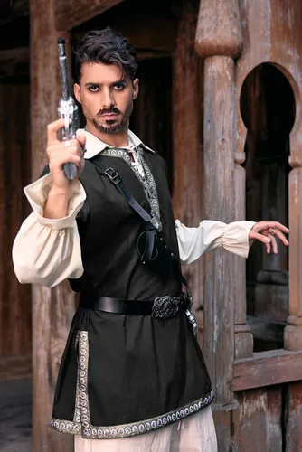 Vista 5 de Taoliyuan Disfraz medieval para hombre, disfraz de Halloween, renacentista, túnica de caballero vikingo, pirata, vintage, guerrero, camisas LARP