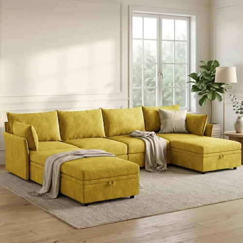 Vista 10 de Sofá seccional modular de gran tamaño de 103.5 pulgadas, sofá convertible en forma de L con otomana móvil, sofás esquineros grandes de 6 asientos