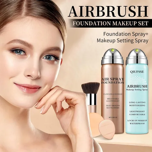 Vista 2 de Air Brush - Base de maquillaje y spray de fijación de maquillaje para cara, hidrata e hidrata, cobertura mate para piel grasa, maquillaje