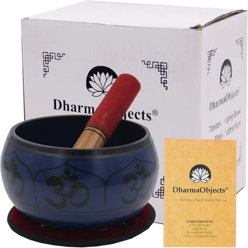 Vista 7 de DharmaObjects Yoga Meditación 6 Pulgadas 8 Símbolos de la Suerte Símbolos Cantando Tazón/Cojín/Cuero Mazo Set de Regalo (Negro)