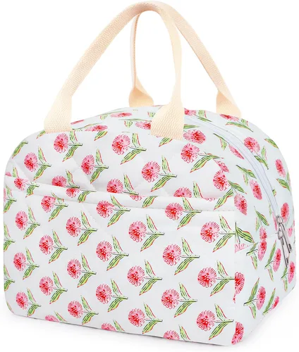 Vista 23 de Lonchera acolchada de algodón aislada, bonita bolsa acolchada con estampado floral, reutilizable, aislada, coqueta, de gran capacidad, hielera