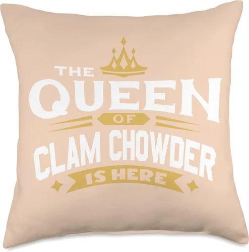 Vista 4 de Clam Chowder Chowdah Boston Accessories The Queen of Clam Choerringbone is Here, almohada de 16 x 16 pulgadas, multicolor