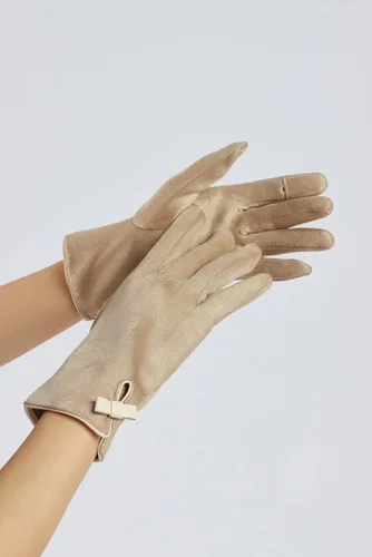 Vista 19 de Sahabowi Guantes de cuero para clima frío Manopla de lana cálida de invierno para mujeres