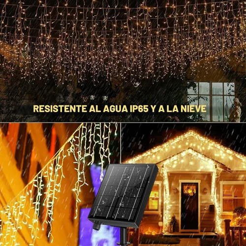 Vista 4 de Luces solares de carámbano impermeables para exteriores, 82 pies, 660 LED, luces de Navidad para exteriores con control remoto, luces LED